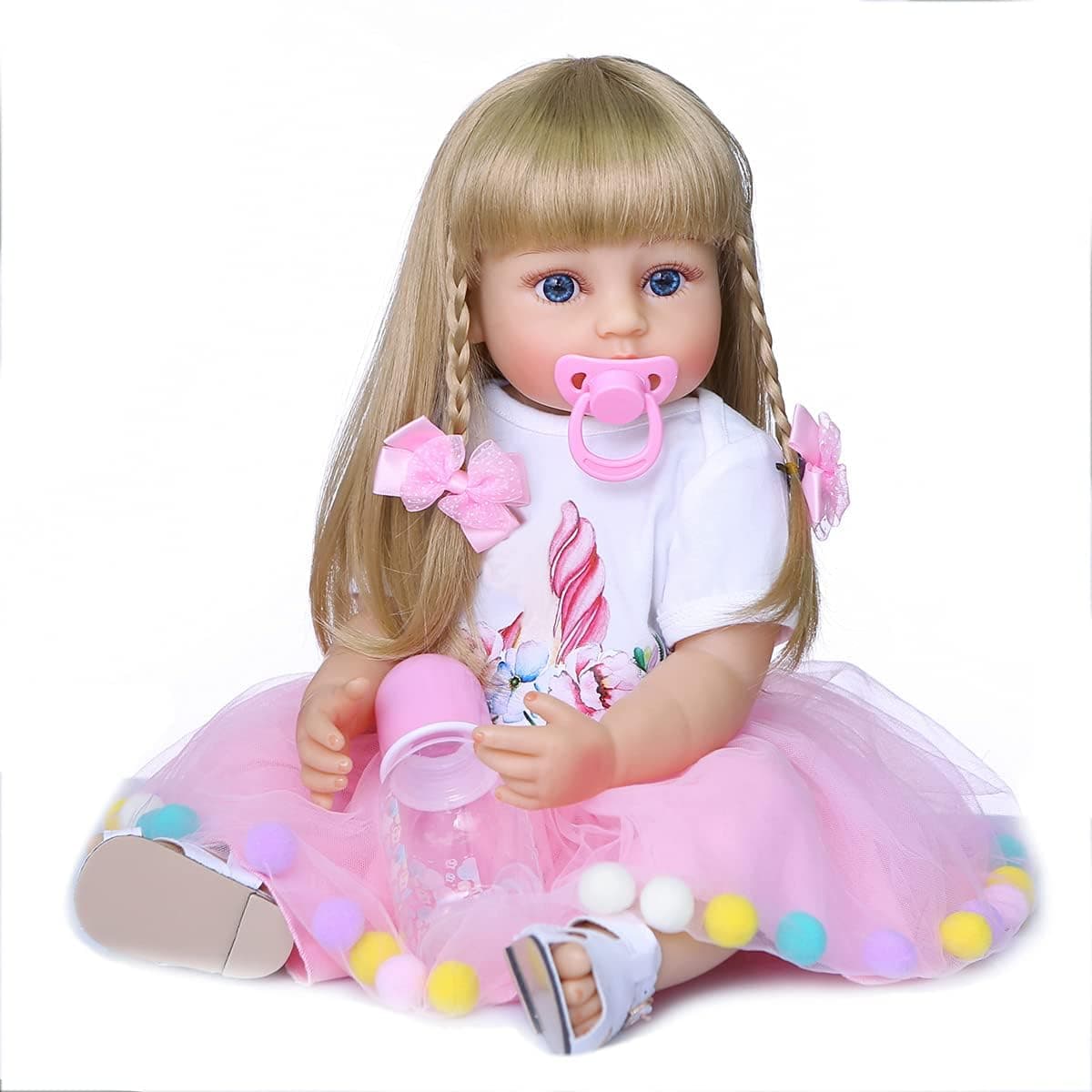 Kokomo Reborn Baby Dolls 22 inch 55cm Realistic Full Body Silicone Look Real Life Blond Hair Blue Eyes Sweet Girl Toys Gifts