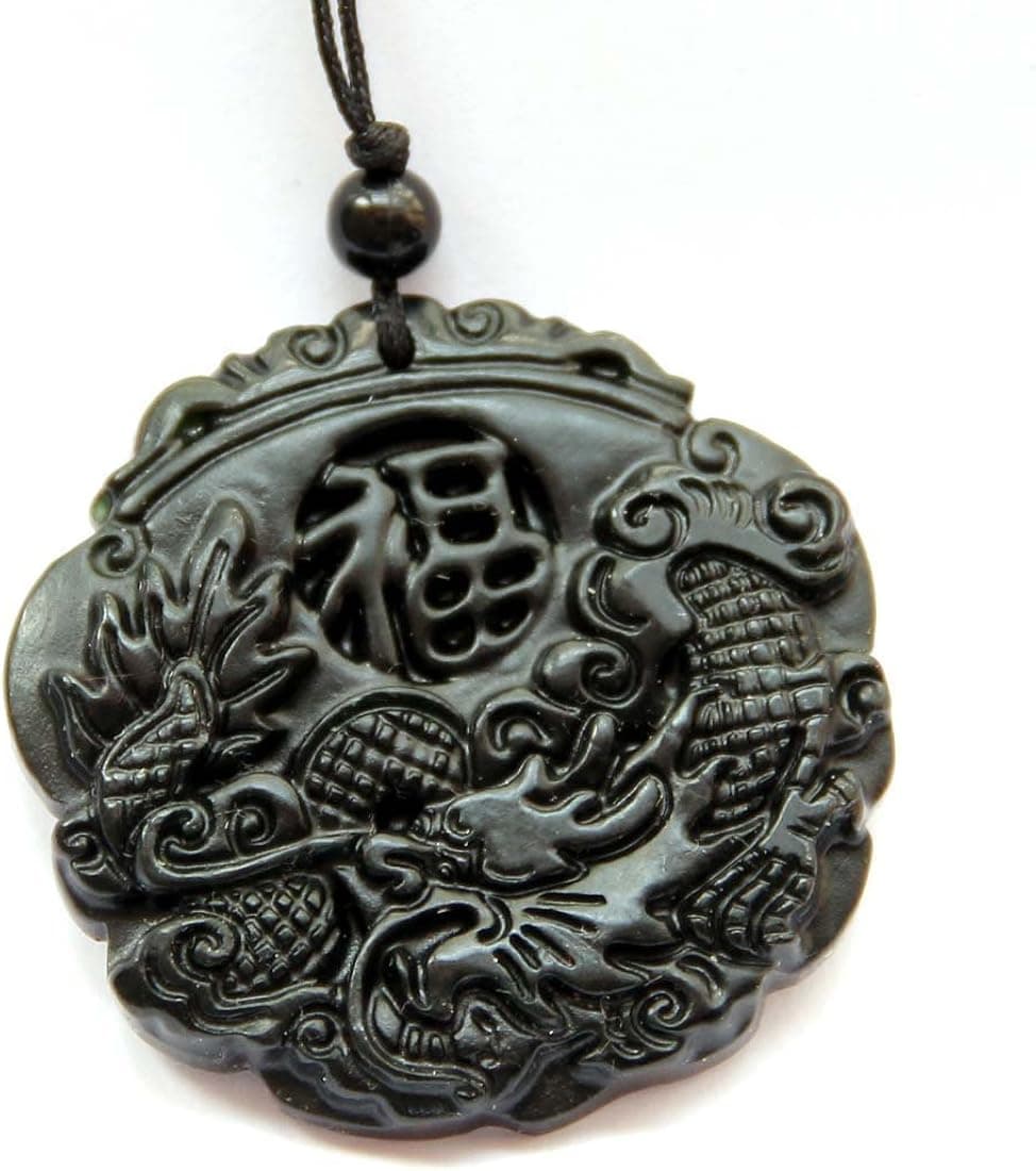 Natural Stone Fu Fortune Dragon Amulet Pendant