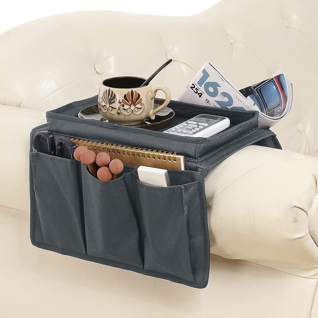 Sofa Armchair Organiser TV Remote Control Organizer Caddy Holder Sofa Caddy Holder Sofa Arm Chair Organizer with 6 Pockets Armchair Organizer Phone Ipad Book Sofa Tidy (Grey)