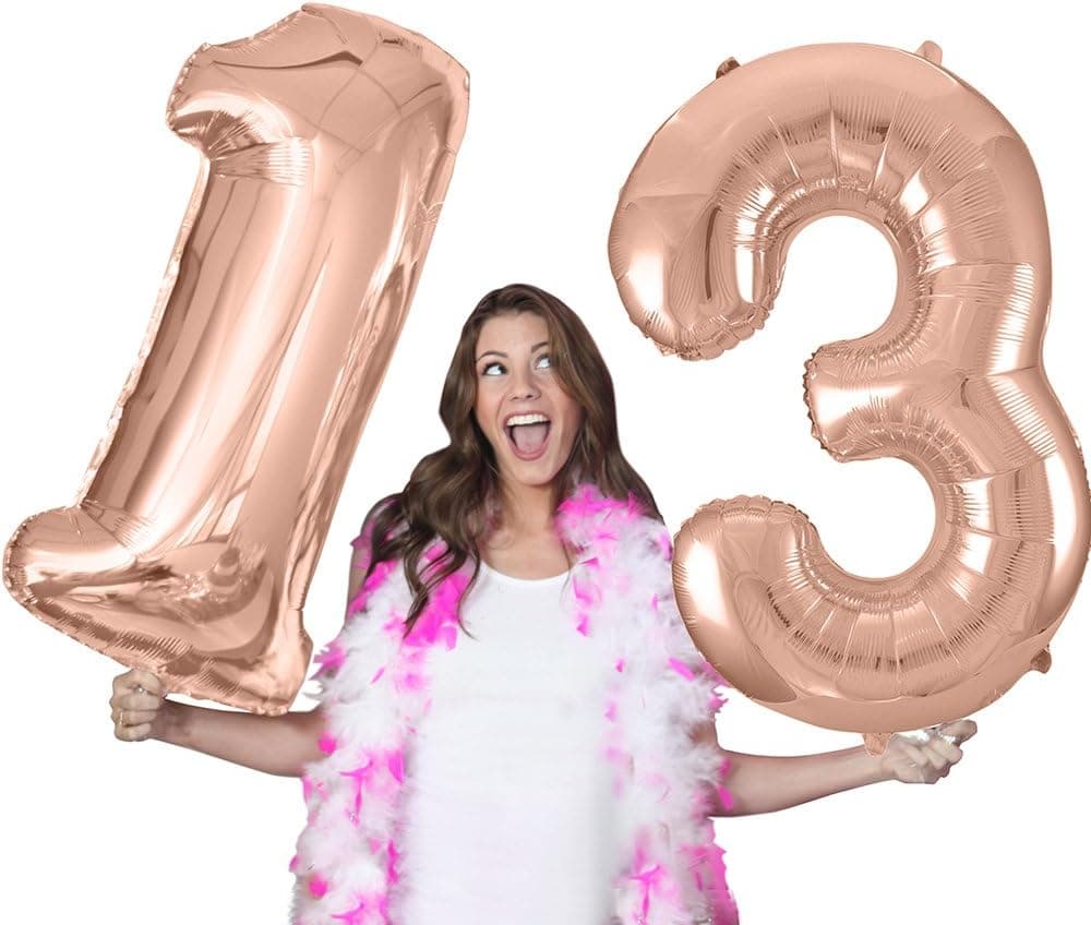34" Giant Rose Gold 13th Birthday Helium Quality Foil Mylar Balloon - Birthday Decorations & Supplies - Rose Gold (Number 13)