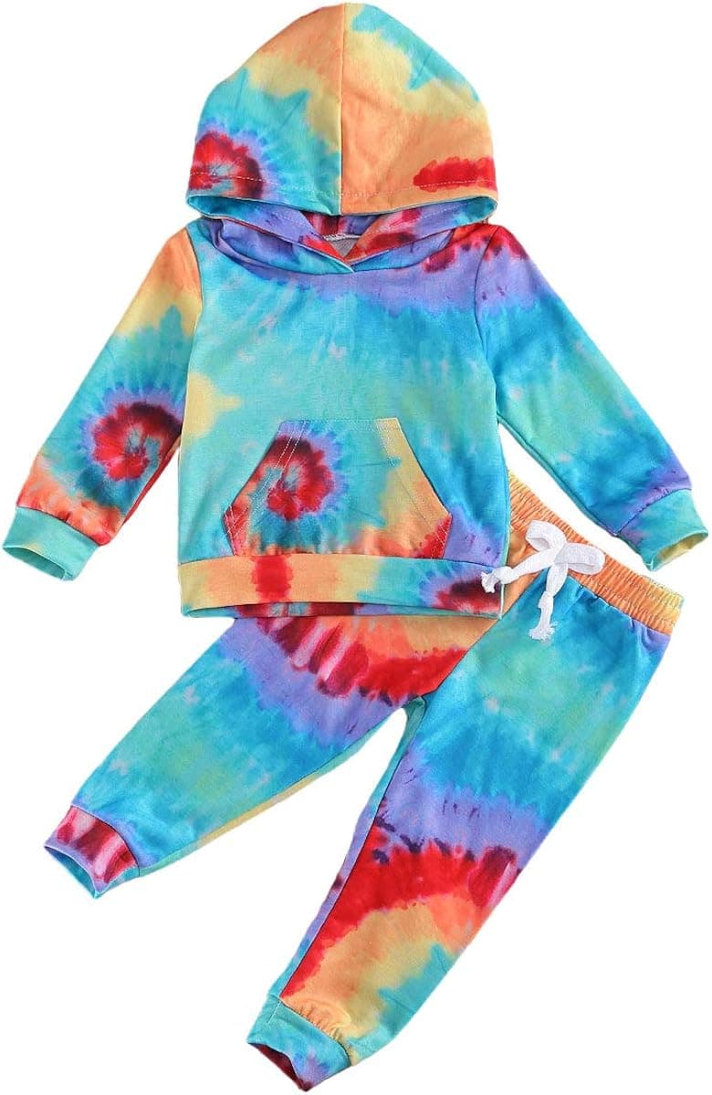 woshilaocai Toddler Baby Girl Boy Fall Winter Clothes Tie Dye Hoodie Long Sleeve Sweatshirt Top Pants Tracksuit Set 2 Pcs