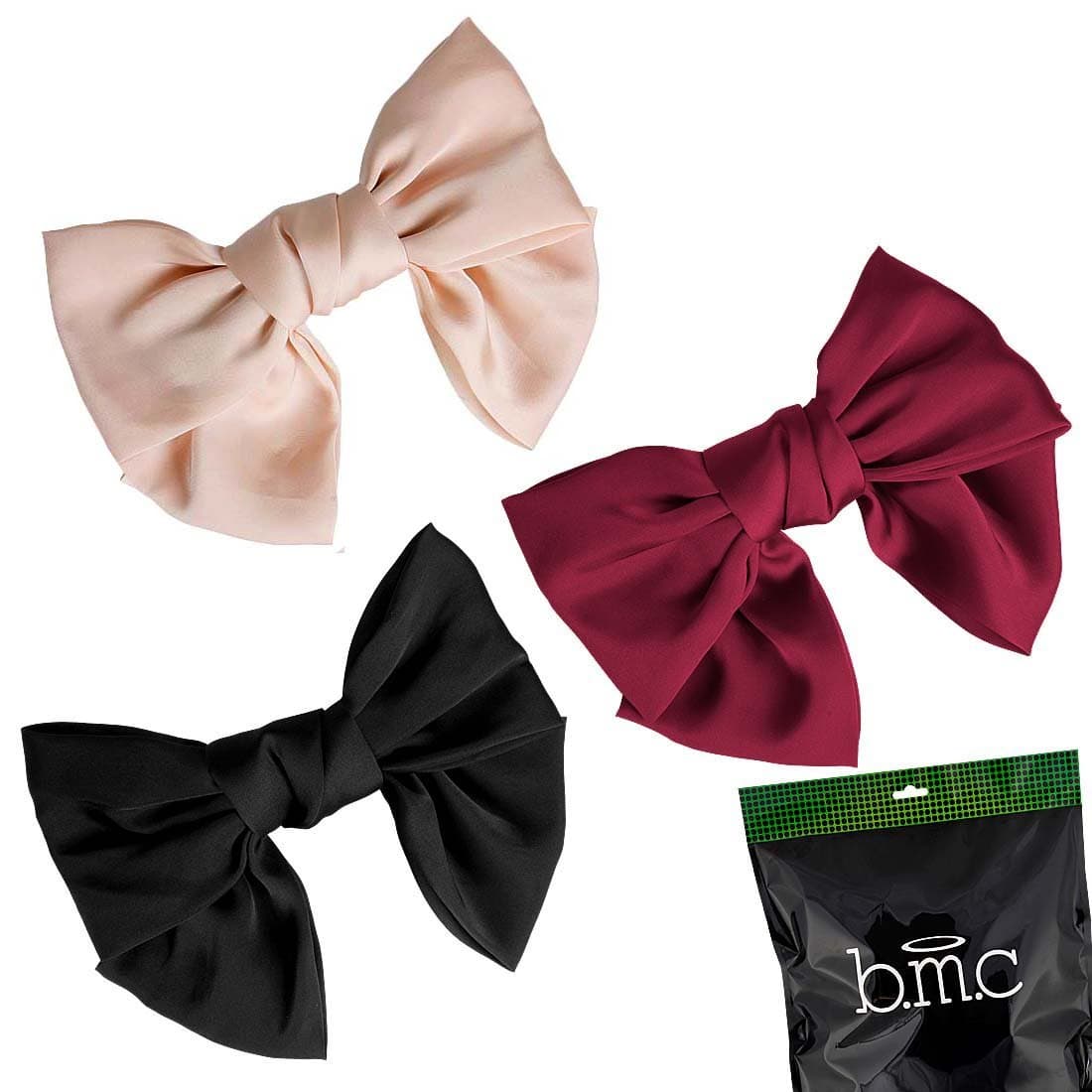BMC Womens Satin Solid Colors Ribbon Big Bow Hair Clip Bowknot Barrette Accessory Lot - Set 1