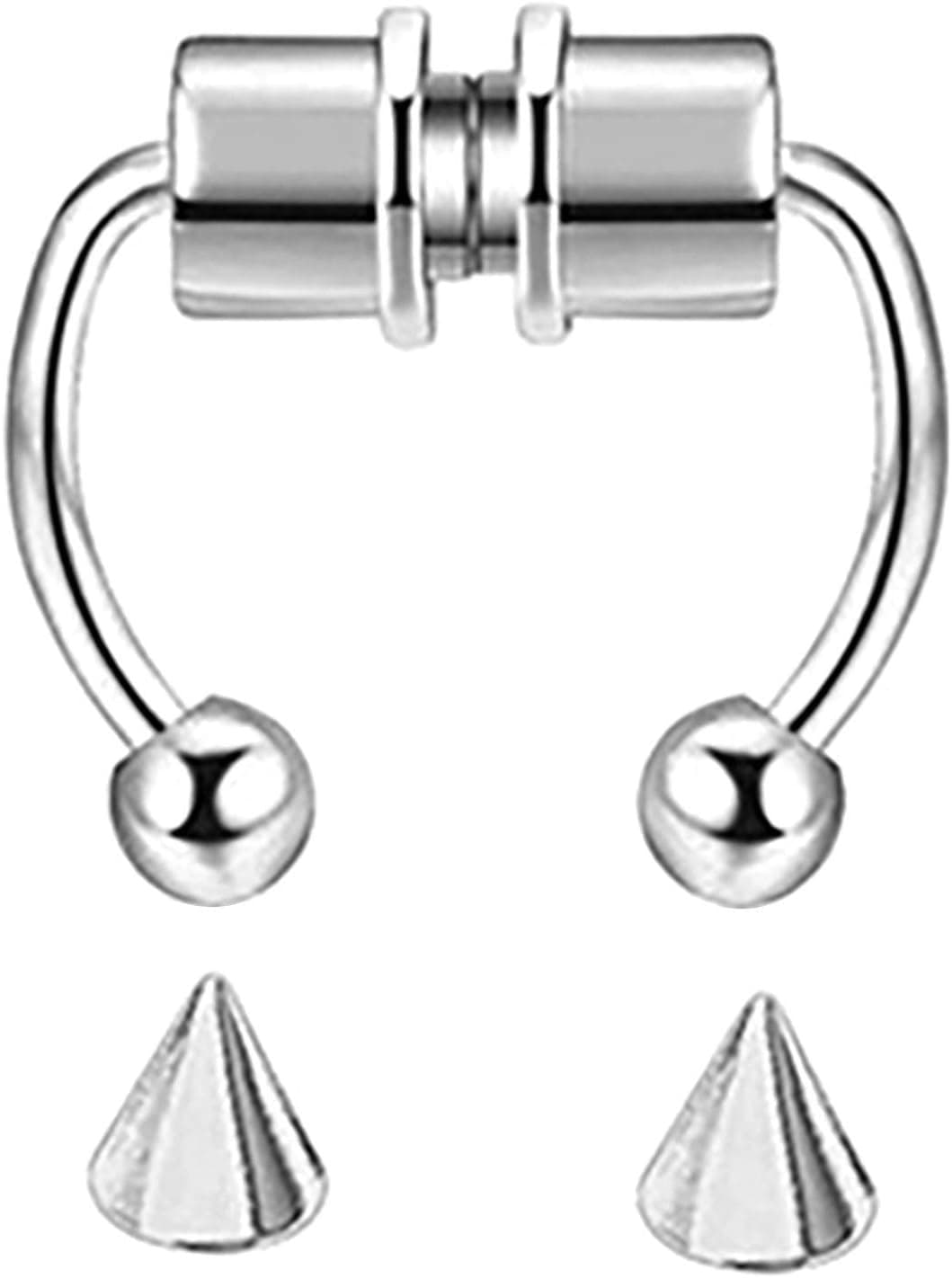 Qinday Fake Magnetic Septum Nose Rings for Women Men, Horseshoe Stainless Steel Faux Fake Nose Septum Rings Non-Pierced Clip On Nose Hoop Rings (A, One Size)