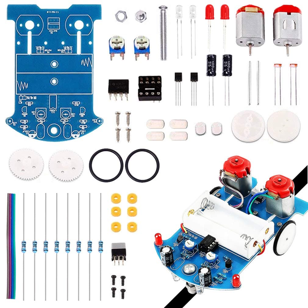 DIY Soldering Kit, Icstation Simple Robot Kit Soldering Practice Project Electronics Line Following Tracking Smart Car (Stepper Motor) for School Science STEM Learning