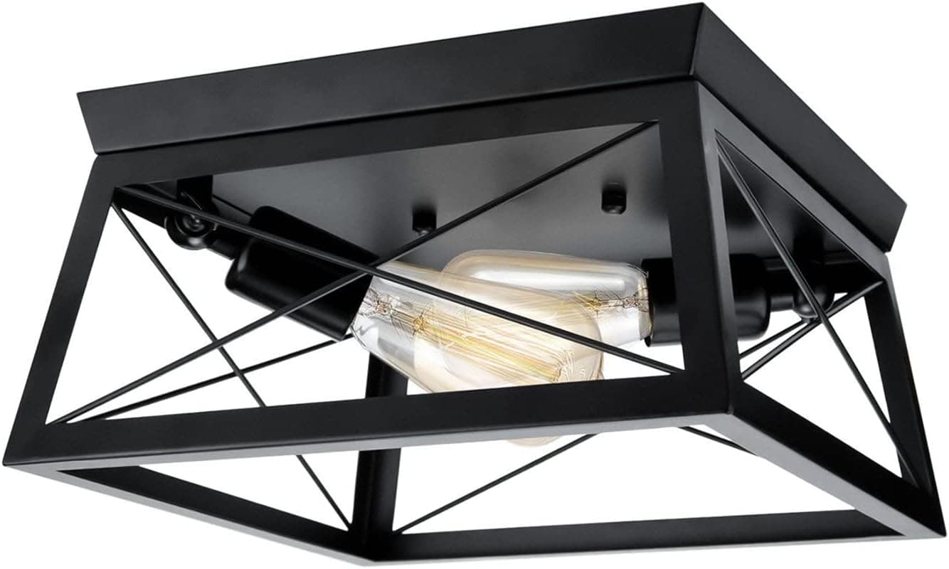FRIDEKO HOME 2-Light Flush Mount Light Fixture - Black Flush Mount Ceiling Light Kitchen Lights Ceiling Hallway Light Fixtures Ceiling for Foyer Dining Room Bedroom Farmhouse