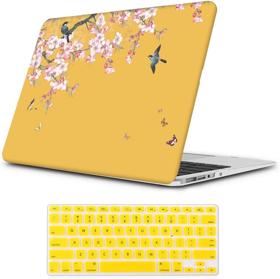 iLeadon MacBook Pro 13 Inch Case with CD ROM 2008-2012 Release Model A1278 Rubberized Hard Shell Cover+Keyboard Cover for MacBook Pro 13" Non Retina Display, Chinese Flower & Birds