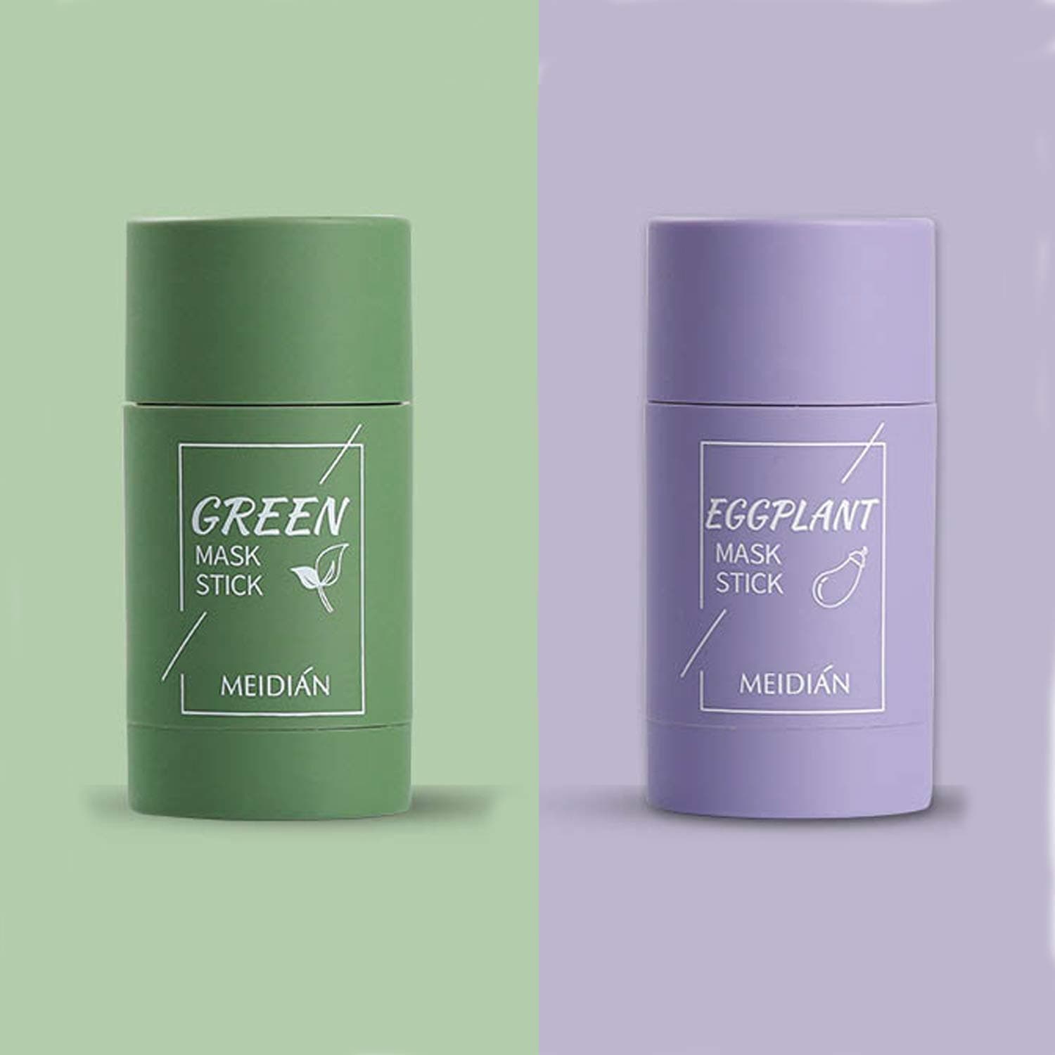 2 PCS Green Tea/Eggplant Purifying Clay Stick Mask, Face Moisturizes Oil Control, Deep Clean Pore, Improves Skin for All Skin Types Men Women