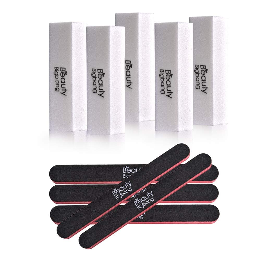 BEAUTYBIGBANG 10Pcs Nail Files and Buffer - Professional Art Supplies Pedicure Manicure Tools Kit Sanding Sponge Buffer and 100/180 Grit Nail File