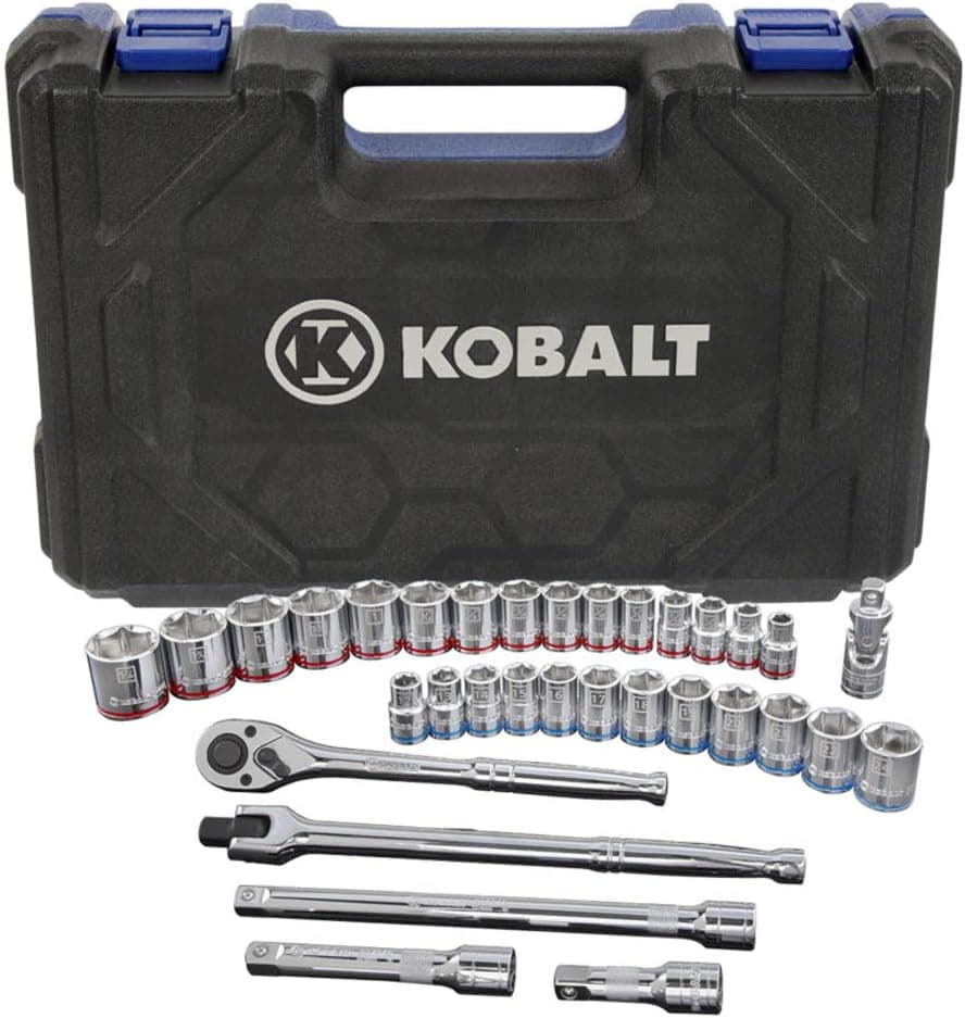 Kobalt 573345 33-Piece 1/2-Inch Drive Mechanic's Tool Set with Hard Case, Inch/Metric