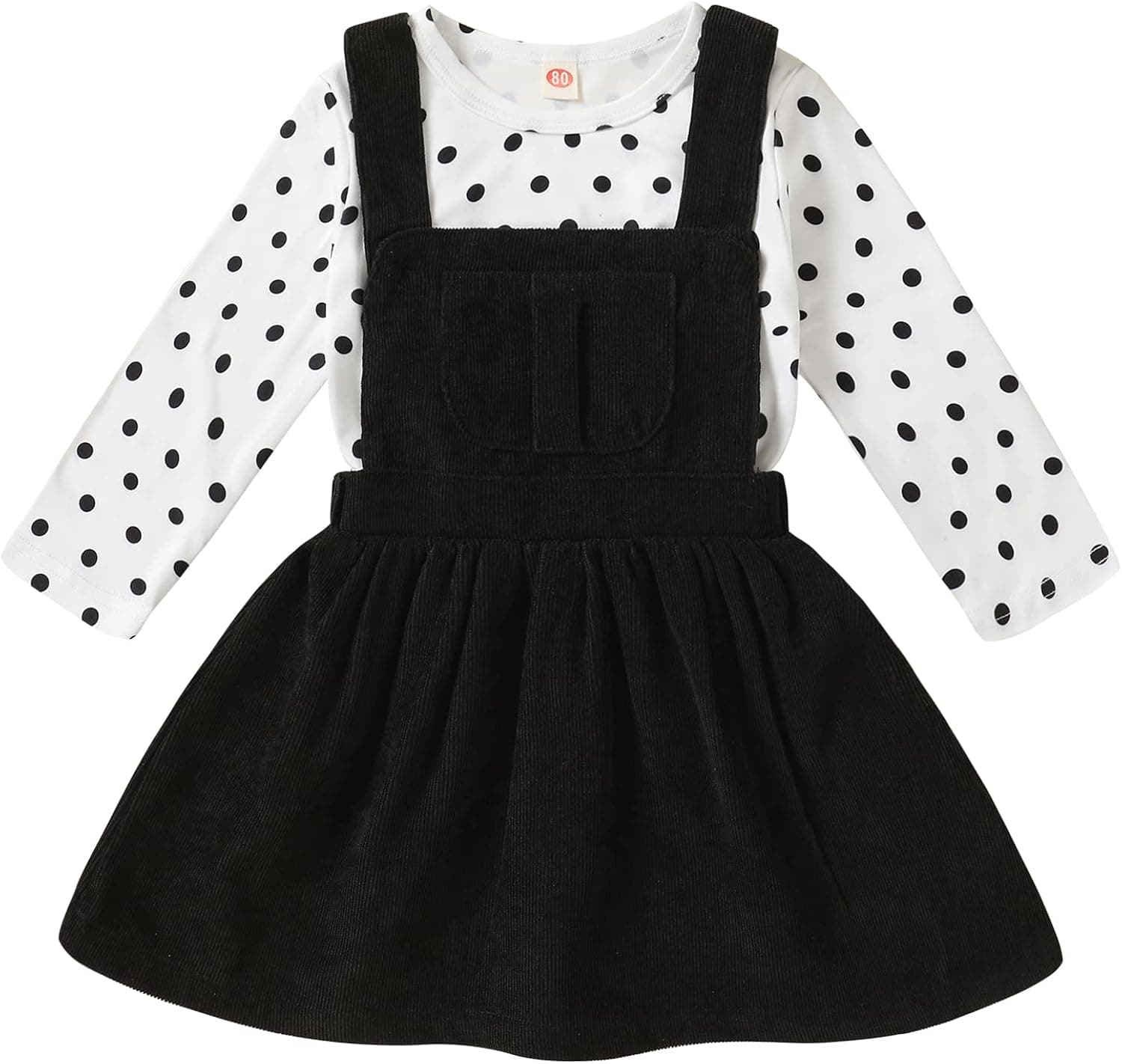 Toddler Baby Girl Fall Outfit Long Sleeve Stripe T-Shirt and Strap Dress Overall with One Pocket Clothes Sets