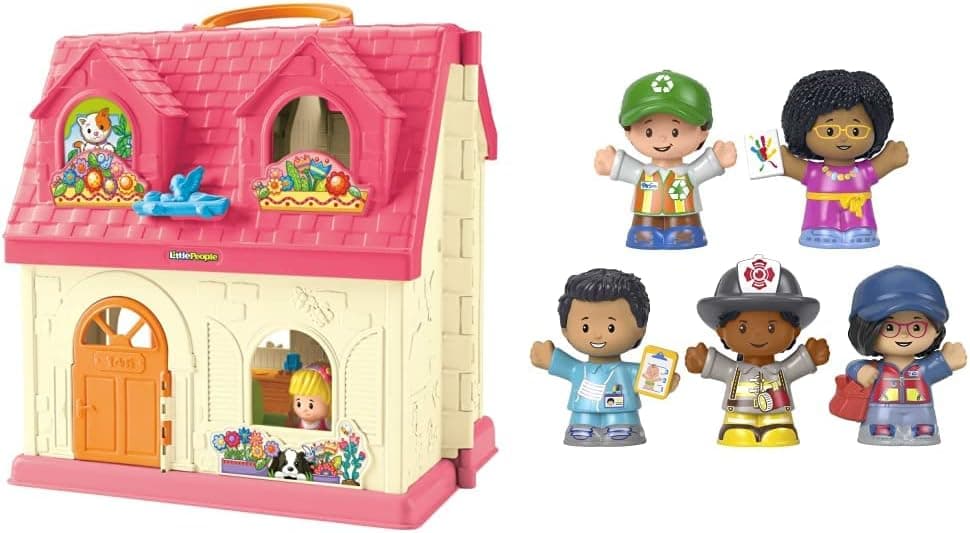 Fisher-Price Little People Surprise & Sounds Home [Amazon Exclusive] & Little People Community Heroes, Figure Set Featuring 5 Character Figures for Toddlers and Preschool Kids Ages 1 to 5 Years