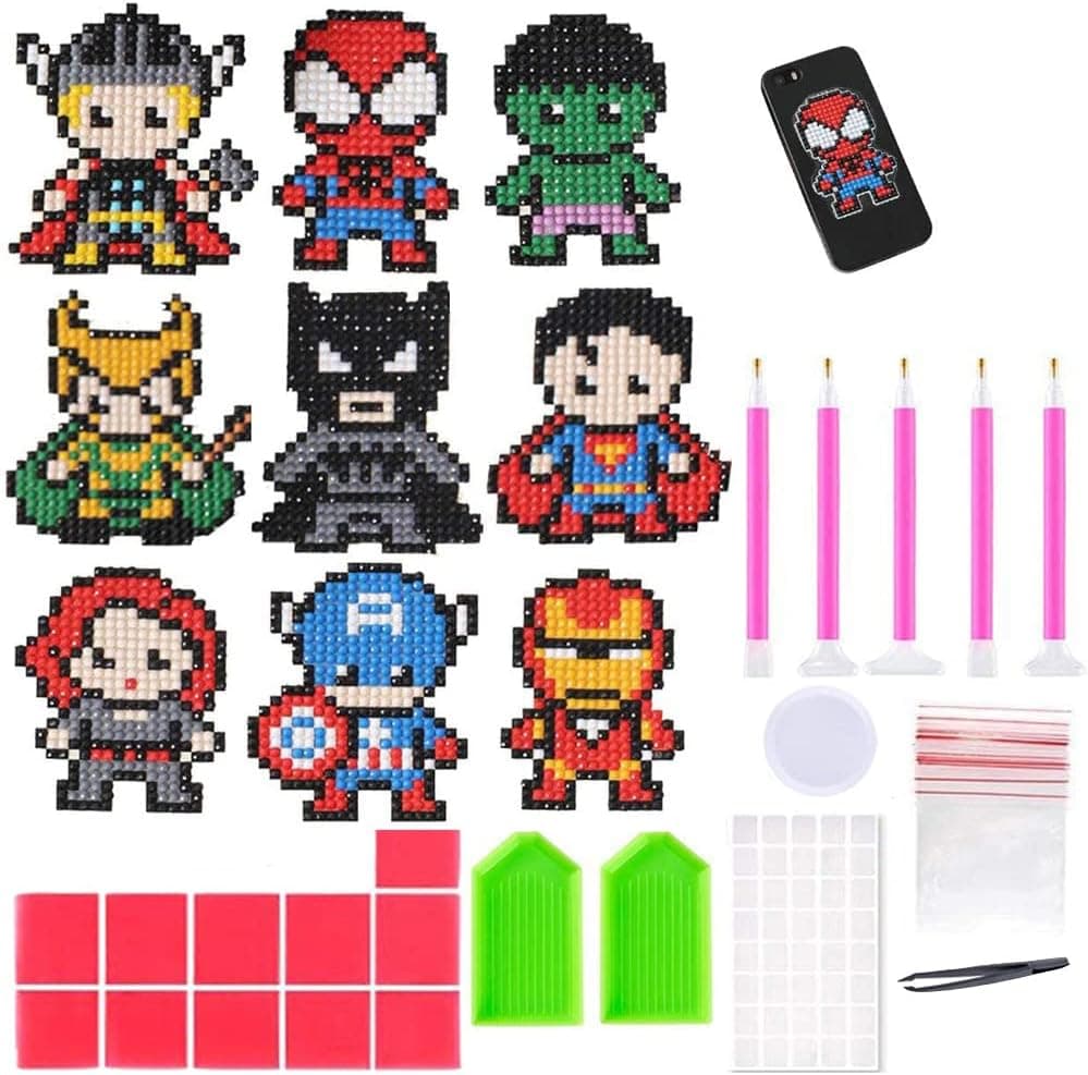 Geenber 5D Diamond Pianting Kits for Kids DIY Diamond Dotz Kits Drawing Tools Crystal Mosaic Sticker by Numbers Kits Arts and Crafts Set for Children - Superheroes