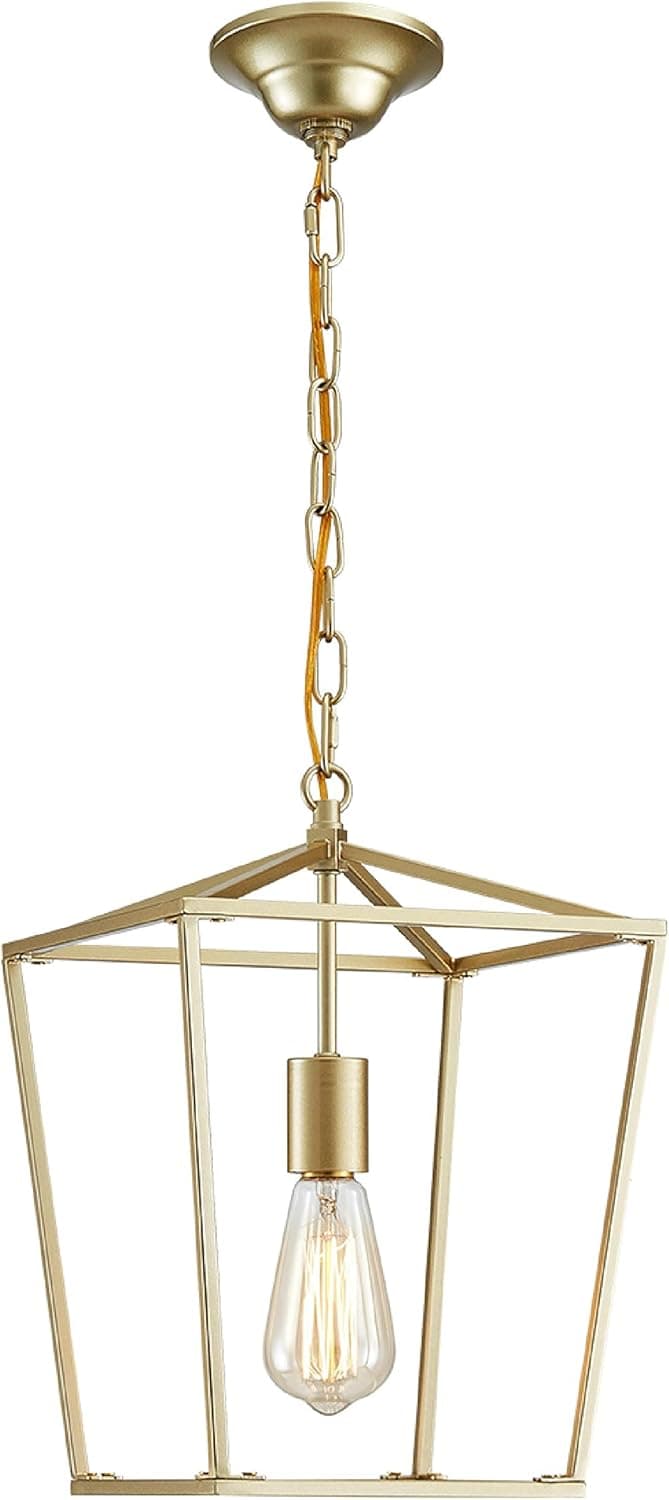 ANJIADENGSHI Lantern Pendant Light Lantern Iron Cage 1 E26 Bulbs Lantern Chandelier for Dining Room Kitchen, Gold Plating(Bulbs Not Included)