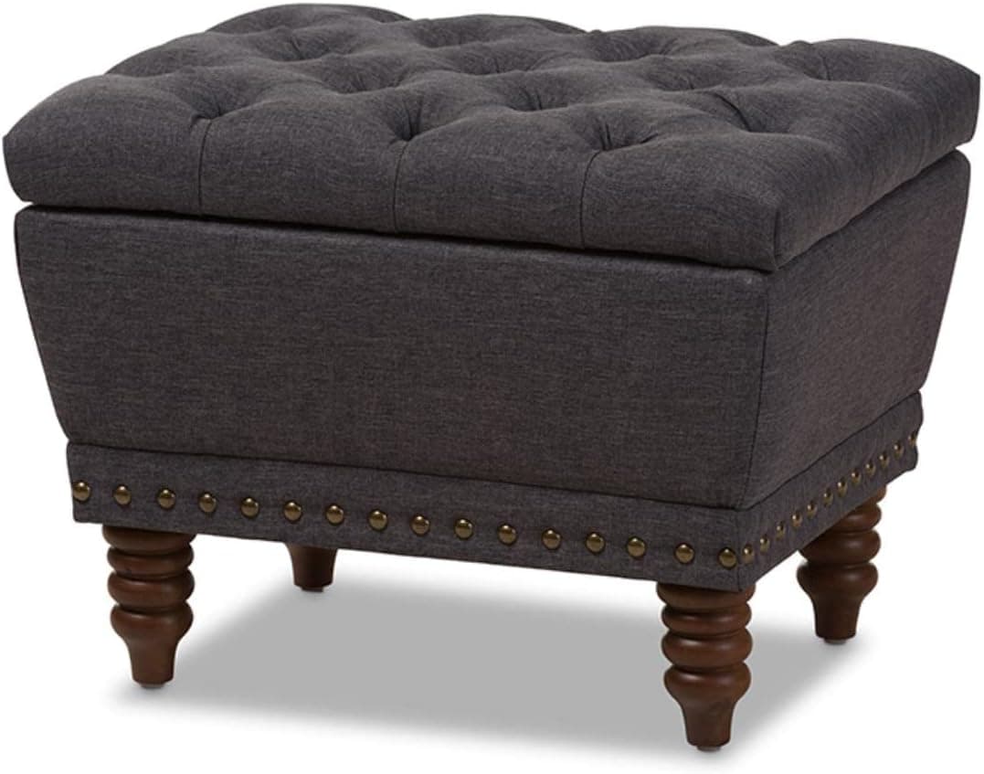 Baxton Studio Annabelle Tufted Storage Ottoman in Dark Gray and Walnut