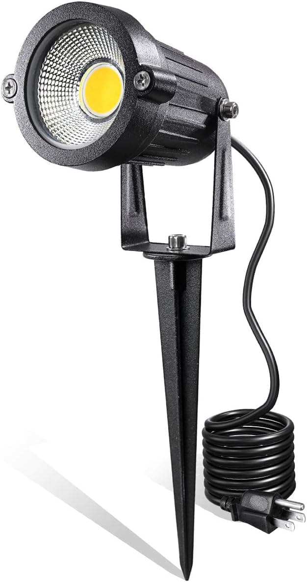 LEACOCO LED Landscape Lights,5W 120V AC Outdoor Pathway Garden Yard Spotlight,IP65 Waterproof Garden Flood Light,Outdoor Spotlight with Stake,UL Cord 5-ft with Plug (Pack of 1, Warm White)