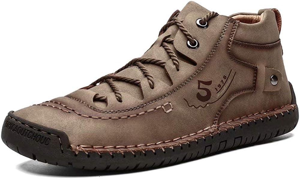 Wechy Mens Casual Boots Hand Stitching Vintage Microfiber Leather Lace Up Chukka Boots Comfy Soft Ankle Sneakers