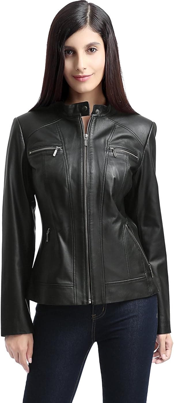 BGSD Women Mila Zip Front Lambskin Leather Jacket (Regular & Plus Size & Petite)