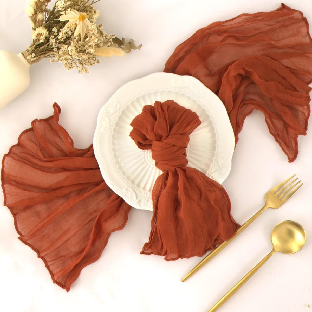 Socomi Cheesecloth Napkins Bulk 21"x21" Set of 6 Cotton Dinner Napkins Rustic Linen Table Napkins for Wedding Party Baby Shower Terracotta