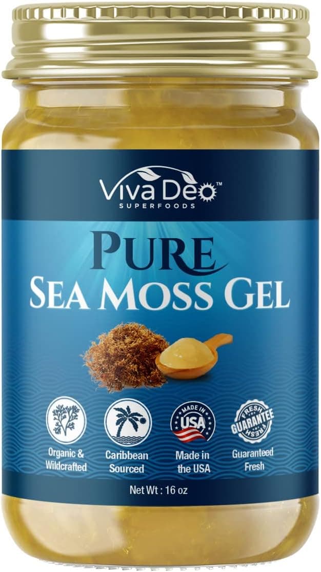 Viva Deo Pure Sea Moss Gel - Chondrus Crispus - Raw, Wildcrafted Organic Sea Moss Gel - Fresh, Made in The USA - Irish Moss for Skin, Hair - Dr Sebi Inspired - (Unflavored, 16 oz.)