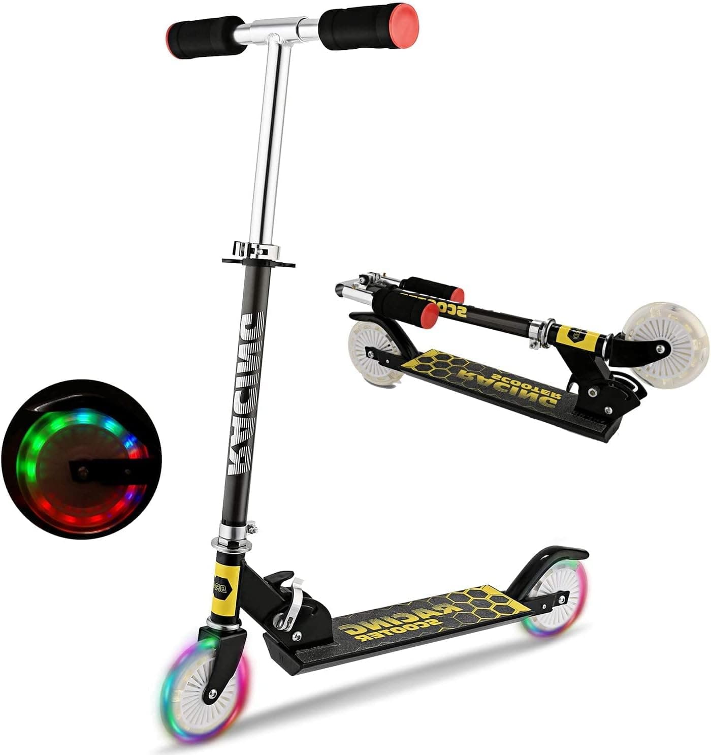 WeSkate Scooter for Kids with LED Light Up Wheels, Adjustable Height Kick Scooters for Boys and Girls Ages 3-12, Rear Fender Break, Folding Kids Scooter, 110lb Weight Capacity