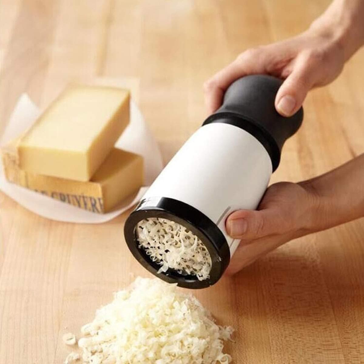 Choppan Cheese Grater - Rotary Cheese Grinder Handheld Tools Stainless Steel Blades, White