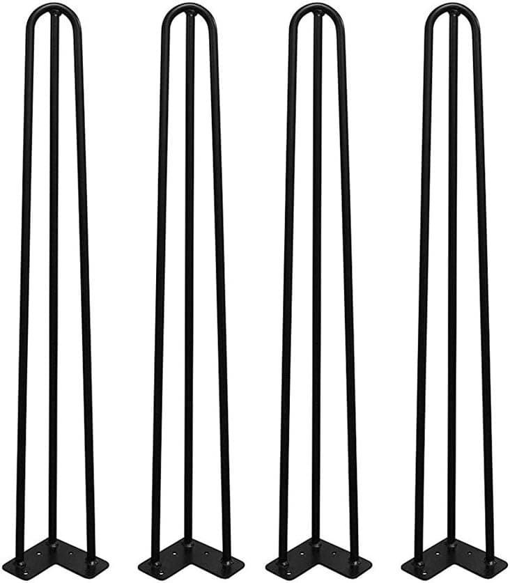 3-Rod 2-Rod Table Desk Bar Hairpin Legs+Rubber Foot Mats Metal Set of 4, 6"-34" 12 16 28 Inch Heavy Duty for Coffee Tables, Modern Desks, Night Stands (24"/3-Rod)