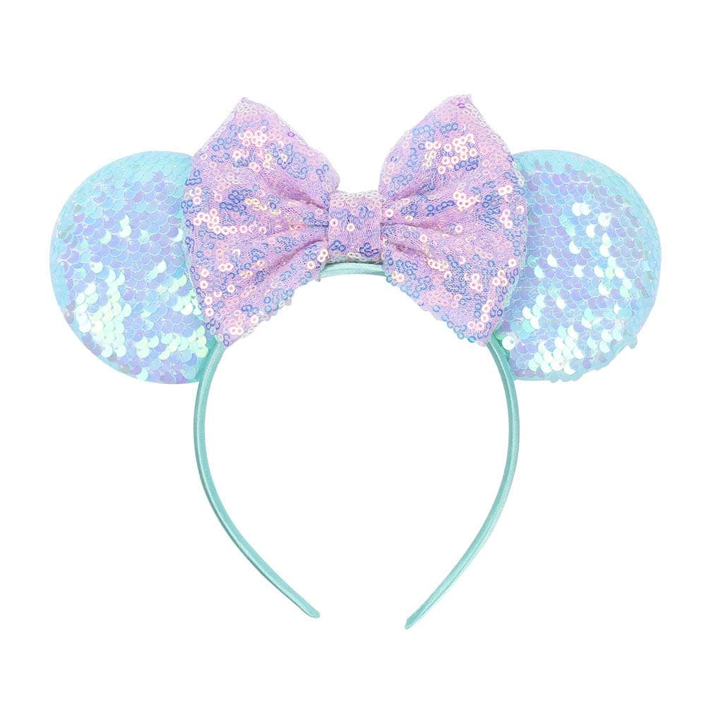Love Fairy Lovely Ins Style Sequins Mickey Mouse Ears Headband Bowknot Hair Hoop for Travel Party Festivals (# Light Blue)