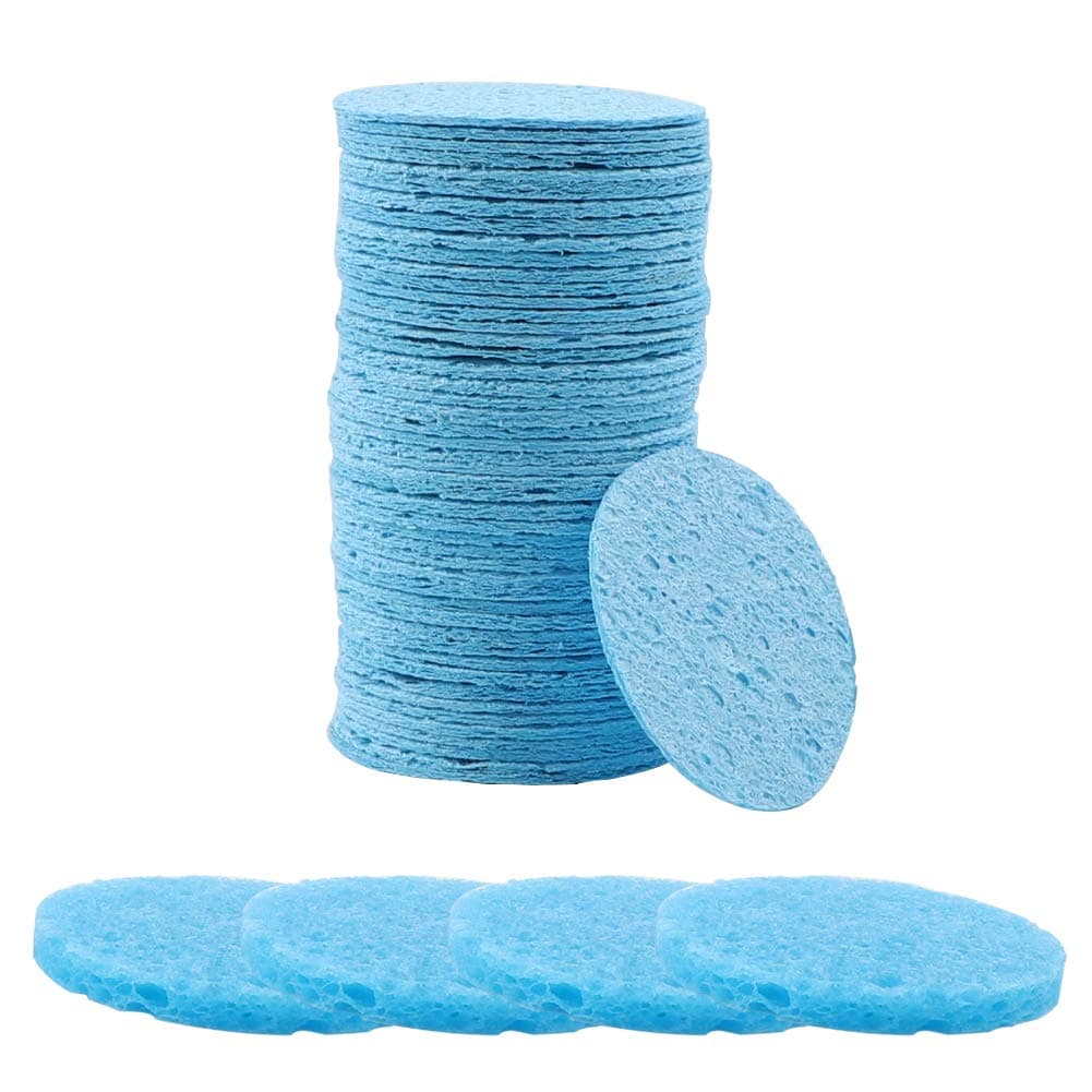Compressed Facial Sponges Natural Cellulose Odorless Face sponge Reusable Professional Face Cleaning Sponge Pads for Facial Cleansing Exfoliating,Mask,Makeup Removal, 50 Pcs Blue One size