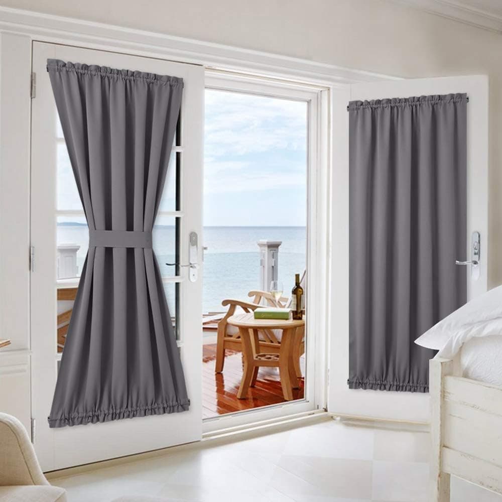 NICETOWN Grey Blackout French Door Curtains - Blackout Patio Door/French Door/Glass Door Curtain Panels - 2 Pieces W54 x L72 inches - Grey