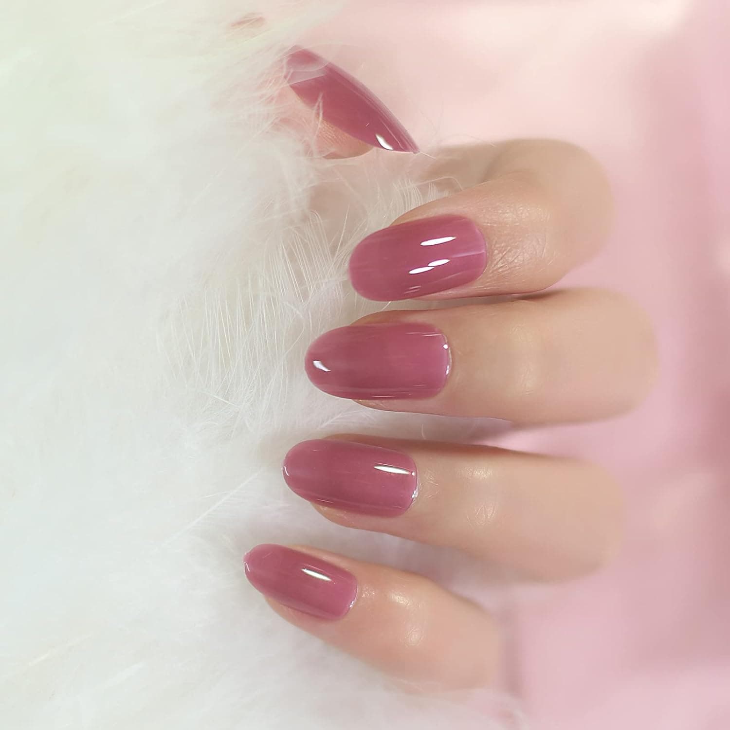 Elevenail Glossy Semi-transparent Purple False Nails Medium Length Oval Press on Nails Salon DIY Manicure Artificial Fake Nail Art Tips for Daily Dating Officer Home