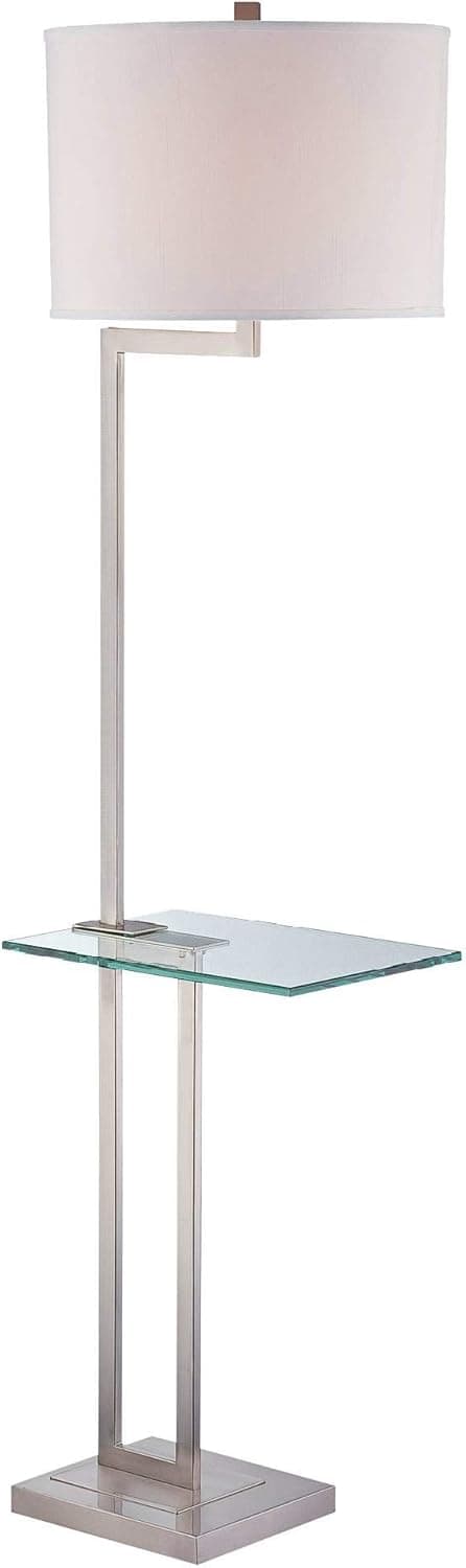 Lite Source LS-81746PS/WHT Rudko Floor Lamp with Tray Table, Polished Steel Finish, White Fabric Shade, 16.0" x 16.0" x 63.0"