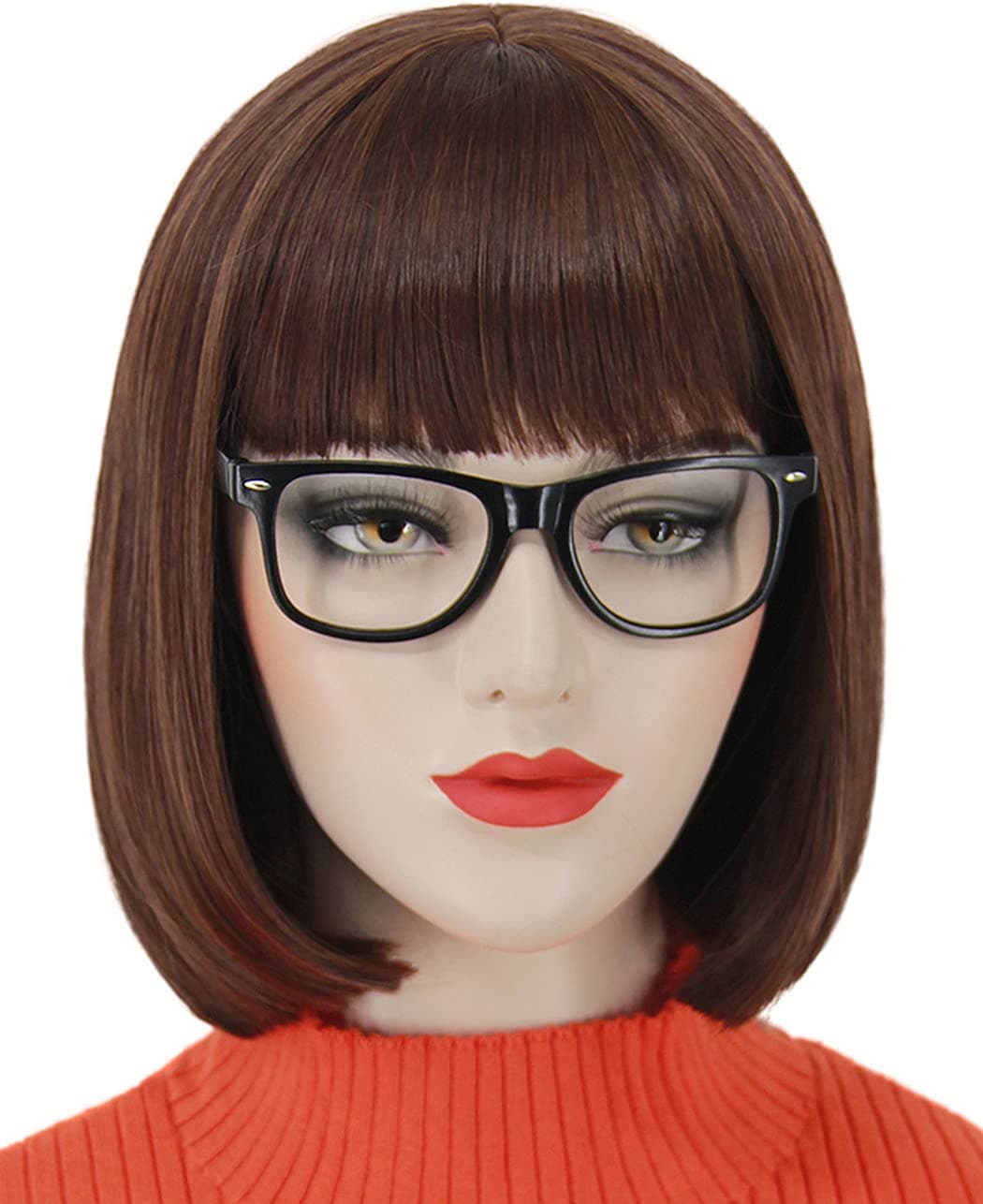 Ruina Short Brown Bob Wigs for Women Girls Velma Wig Costume Straight Brown Hair Wig with Bangs Natural Cute Synthetic Wigs for Daily Party R021BR