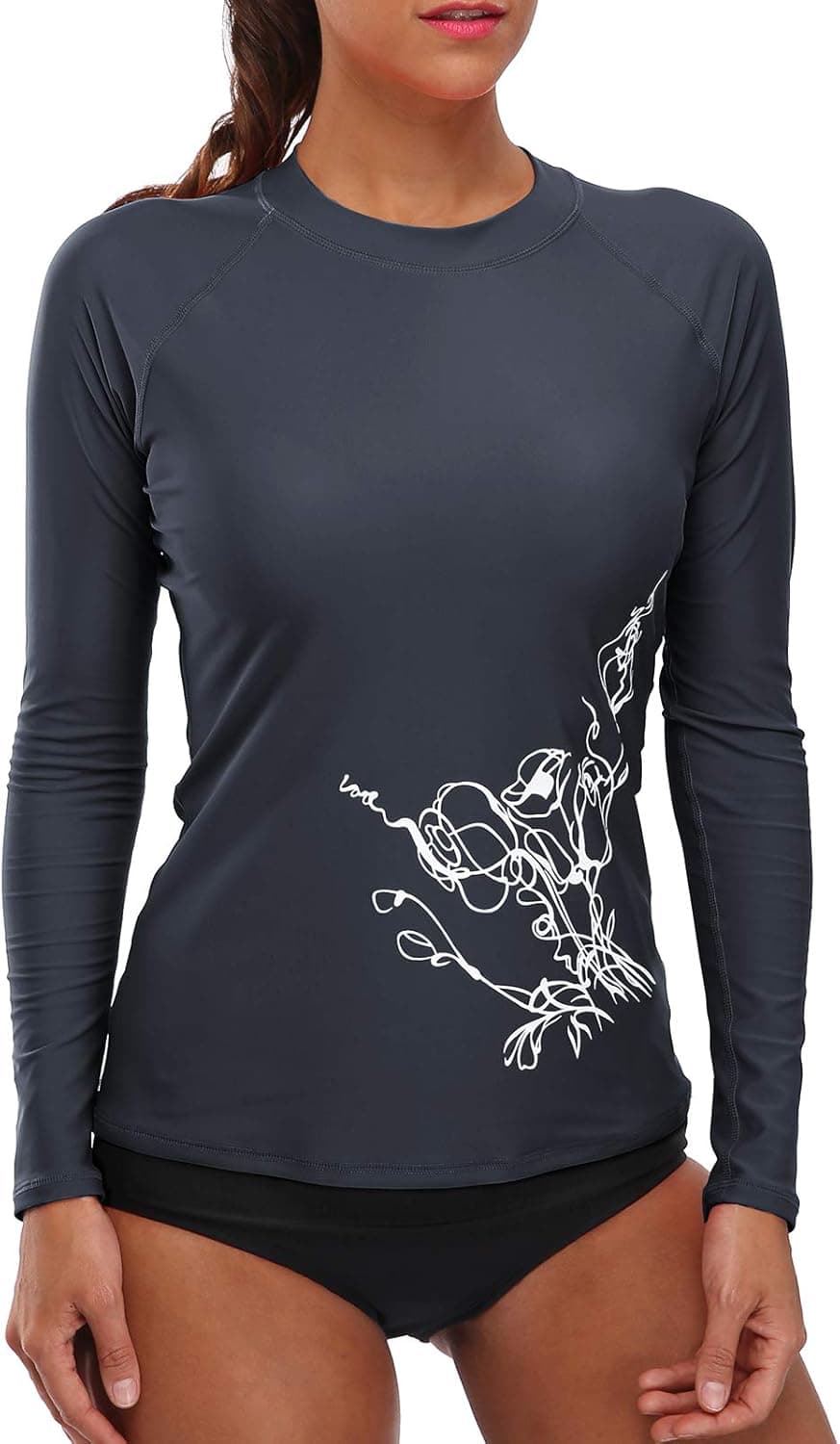 CharmLeaks Womens Diving Shirts Swim Uv Sun Protection Rash Guard Swimsuit Gray L