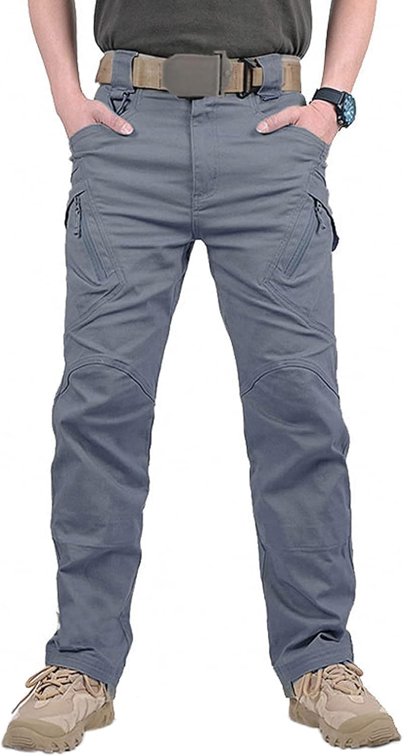 TACT BESU Men's Multi-Pockets Work Pants, Rip-Stop Outdoor Military Tactical Cargo Trousers for Men (Grey, 42W x 32L)