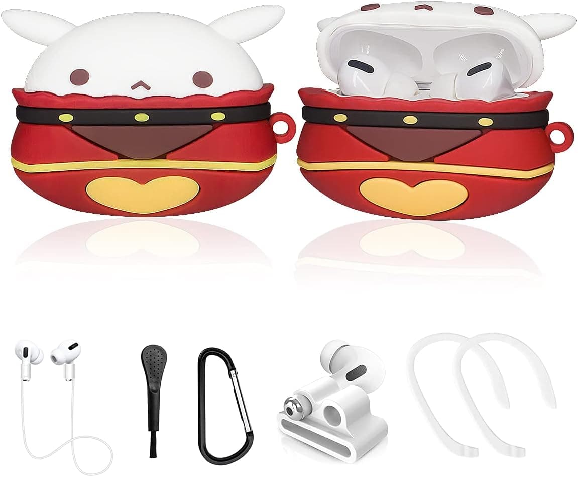 Alquar Genshin Impact Case for Airpods Pro, 6 in 1 Silicone Airpods Pro Accessories Cover, Cute Klee Anime Cartoon Skin for Girls Women with Watch Holder/Ear Hooks/Keychain/Brush/Strap(Jumpy Dumpty)