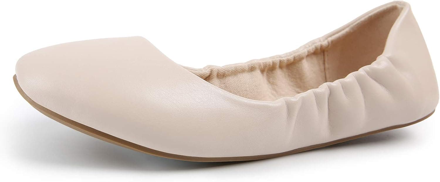 MUSSHOE Ballet Flats for Women Foldable Portable Travel Women's Flats Ballet Shoes Roll Up Slip On Flats Shoes Women,Beige 9