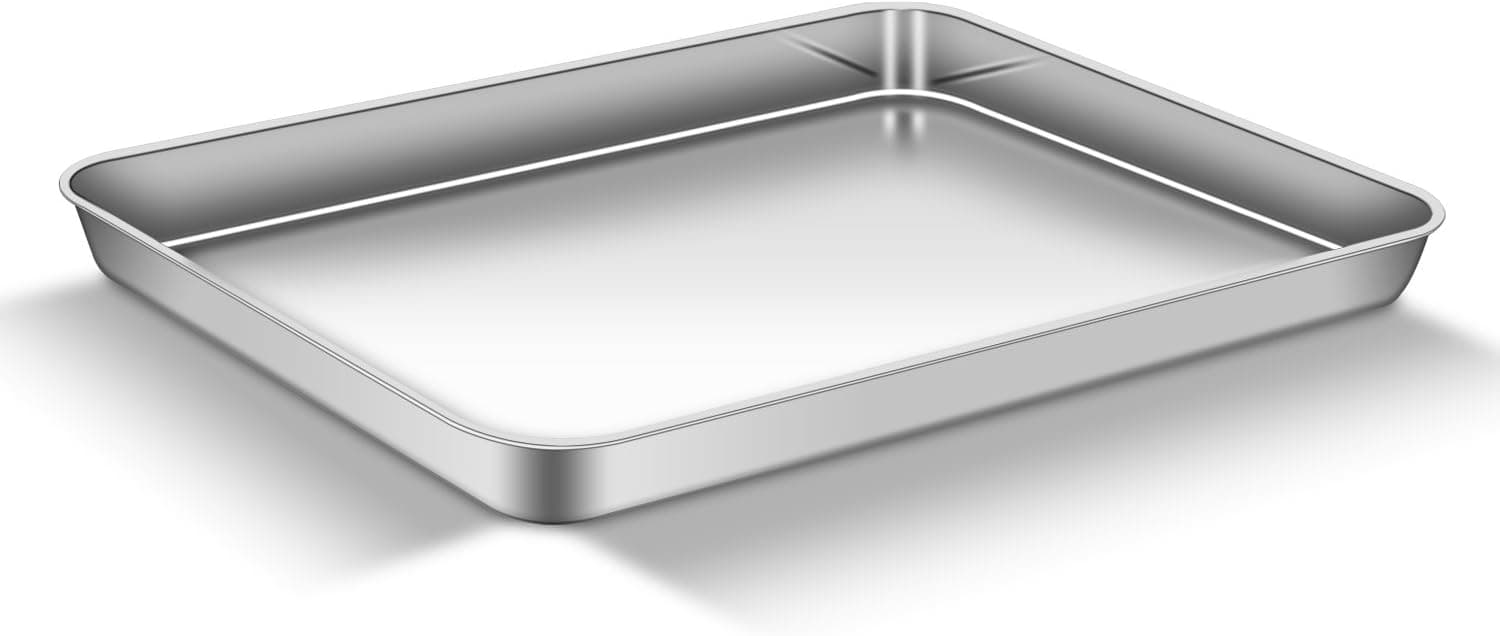 AEMIAO Baking Sheet (16" x 12" x1"), Stainless Steel 18/0 Bakeware Cookie Sheet Toaster Cake Pizza Oven Baking Pan Tray for Home Kitchen, Healthy Non Toxic, Mirror Finish Rust Free, Dishwasher Safe