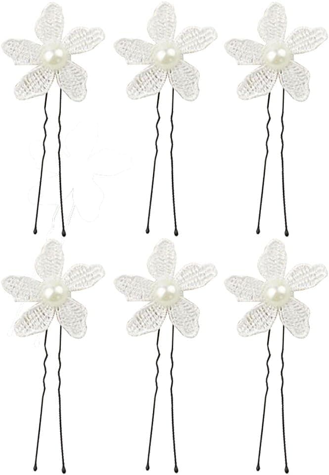MagiDeal Lace Wedding Hairpin Bridal Prom Faux Pearl Flower Hair Pins Clip White