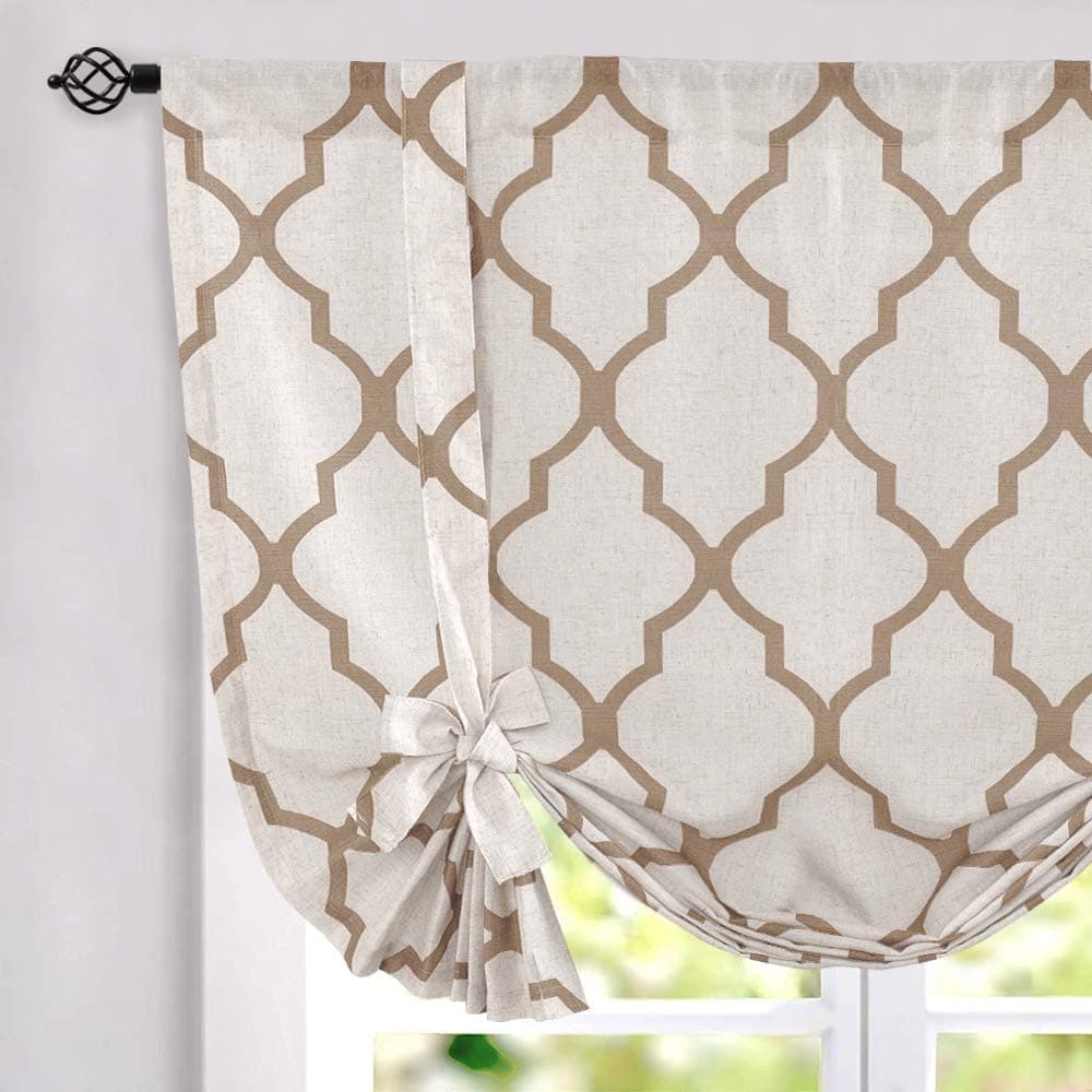 jinchan Moroccan Printed Tie Up Shade Curtains Rod Pocket Drapes Multicolor Medallion Flax Living Room's Window Curtain 1 Panel 45" Taupe