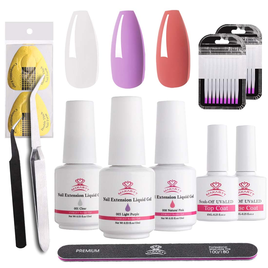Makartt Poly Nail Gel Kit Clear Pink Builder Nail Gel Hard Gel for Nail Liquid Gel Set Quick Fiberglass with Top Base Coat Nail Form Beauty Gift Sets Gel Nail Builder Trendy Nail Art