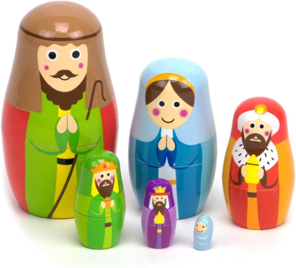 Imagination Generation - Nesting Nativity Set for Kids - Christmas Nesting Dolls, Wooden Toys Playset with Baby Jesus, Three Kings, Mary and Joseph Figurines for Kids - 11 Pcs
