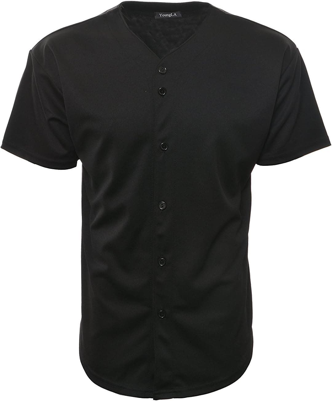 YoungLA Men's Baseball Jersey T-Shirts Plain Button Down 303 All Black L