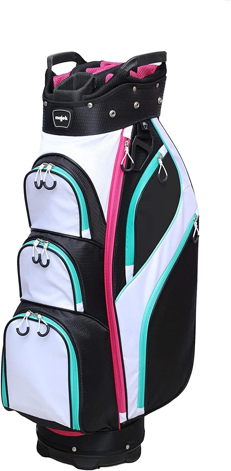 Majek Premium Ladies Black White Teal Pink Golf Bag