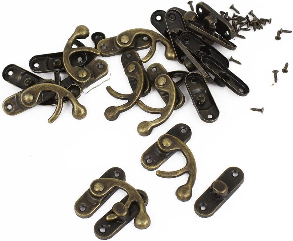 uxcell Right Latch Hook Antique Wood Box Hasp Catch Decor 10 Pcs Bronze Tone