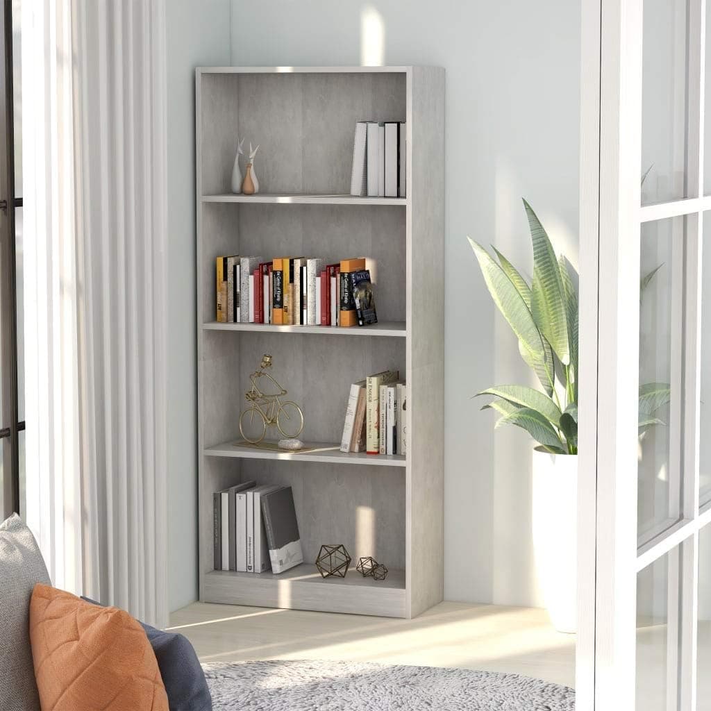 INLIFE 4-Tier Bookcase Book-Shelf for Display Chipboard Storage Cabinet Storage Shelves for Study Living Room,Office Books Organizere Concrete 23.6"x9.4"x55.9"(LxWxH)