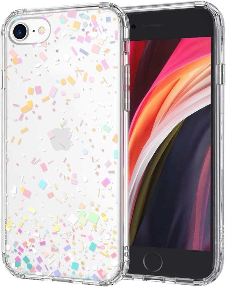 MOSNOVO Compatible for iPhone SE 2020 Case/iPhone 8 Case/iPhone 7 Case, Clear Colorful Confetti Pattern Print Design Girl Women with Transparent TPU Bumper Hard Back Case Cover for iPhone 7/8/SE 2nd