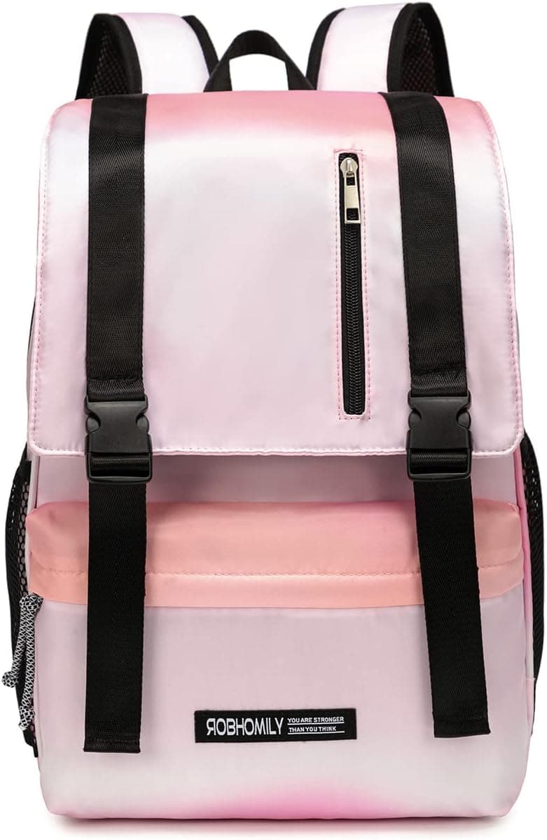 Robhomily Girls Backpack for Middle School 17 inch Large Capacity Lightweight School Backpack for Teens Girls with Waterproof Pink Gradient Color