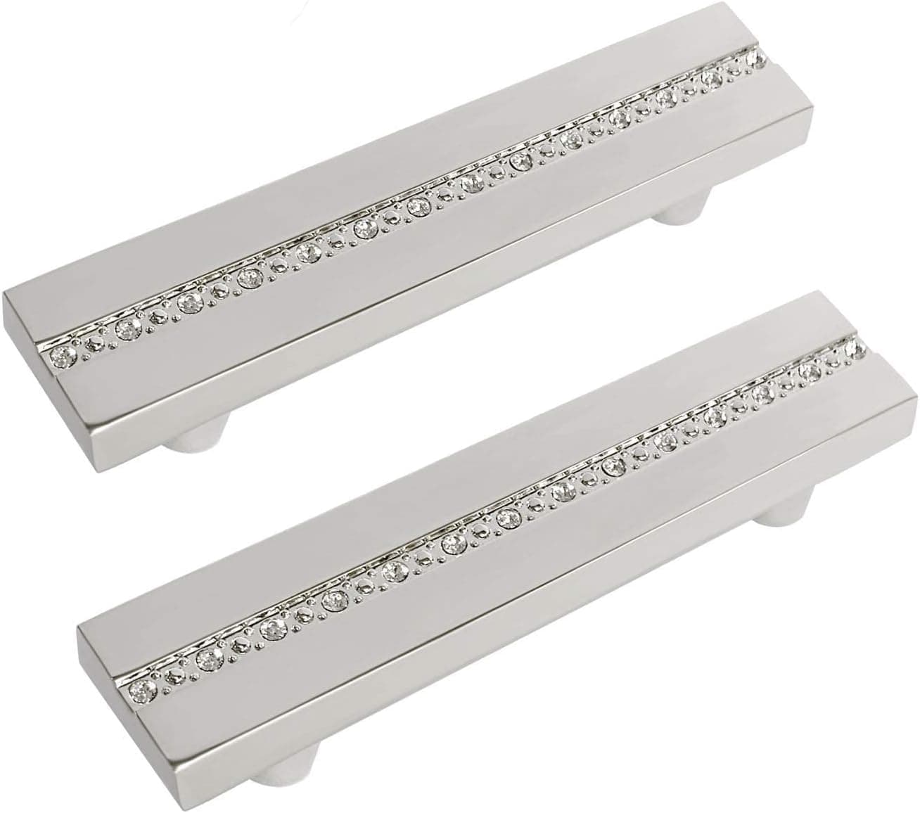 Regent Square Set of 2 Knob,Pull, Hook Set Crystals from Swarovski- 2-Pack, Nickel, Zinc Alloy, Cabinet Hardware 3" Hole Center (Pull 3In Rectangular Bar with Crystals)