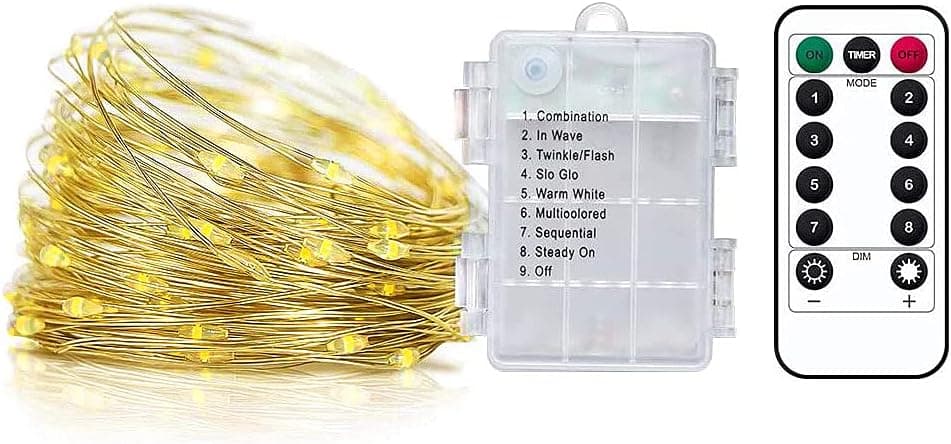 ARDUX 20 feet 60 LEDs Waterproof Golden Wire Fairy String Lights with 8 Modes Remote Control, Warm White Battery Operated Starry String Light for Home Garden Décor