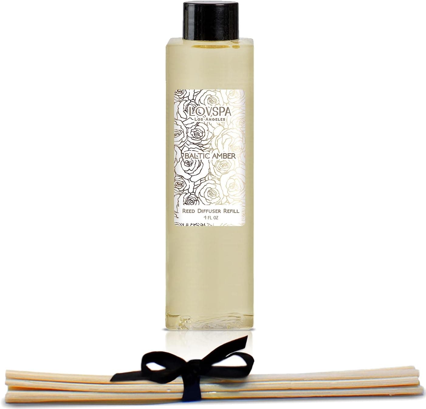 LOVSPA Baltic Amber Reed Diffuser Oil Refill with Replacement Reed Sticks | Rich Amber Resin, Sandalwood & Soothing Musk with Light Citrus & Floral Notes, 4 oz | Made in The USA